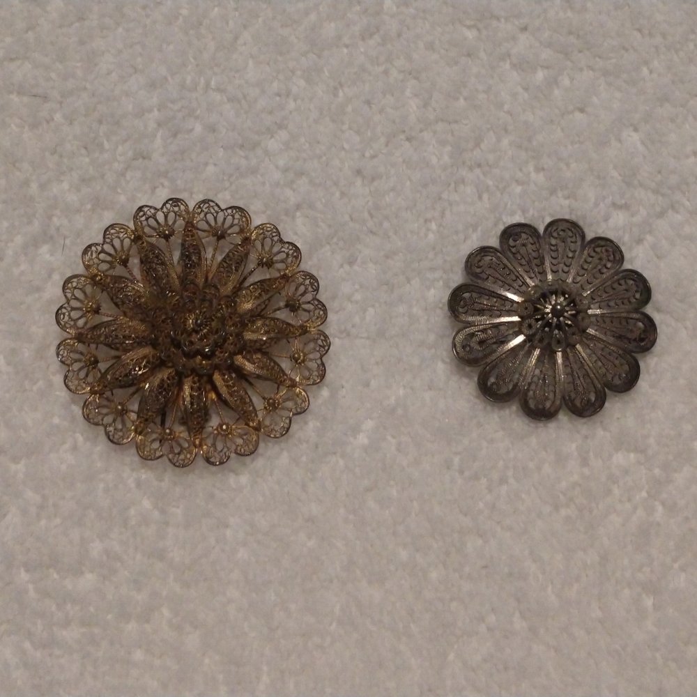 Lace Woven Gold Brass Brooches Vintage